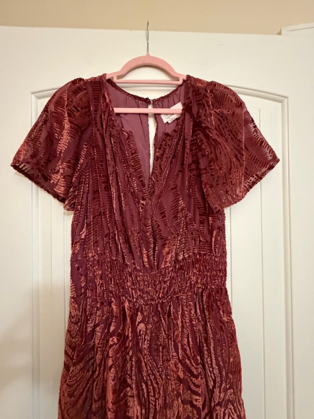 Anthropologie Somerset Jumpsuit Velvet Burnout Edition Sz Med Wide Leg Rust - Picture 6 of 16